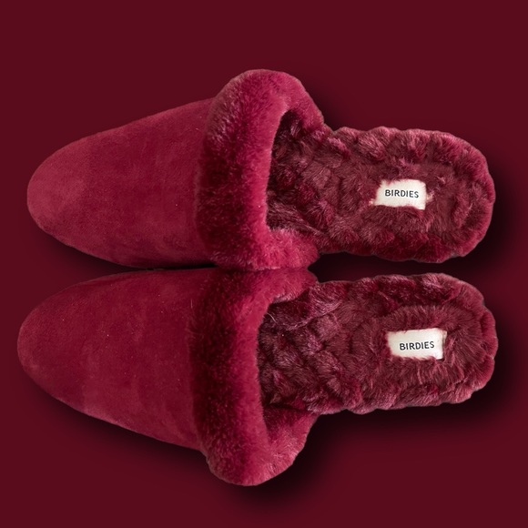BIRDIES red merlot faux fur slippers size 7.5 The Songbird style - Picture 5 of 10